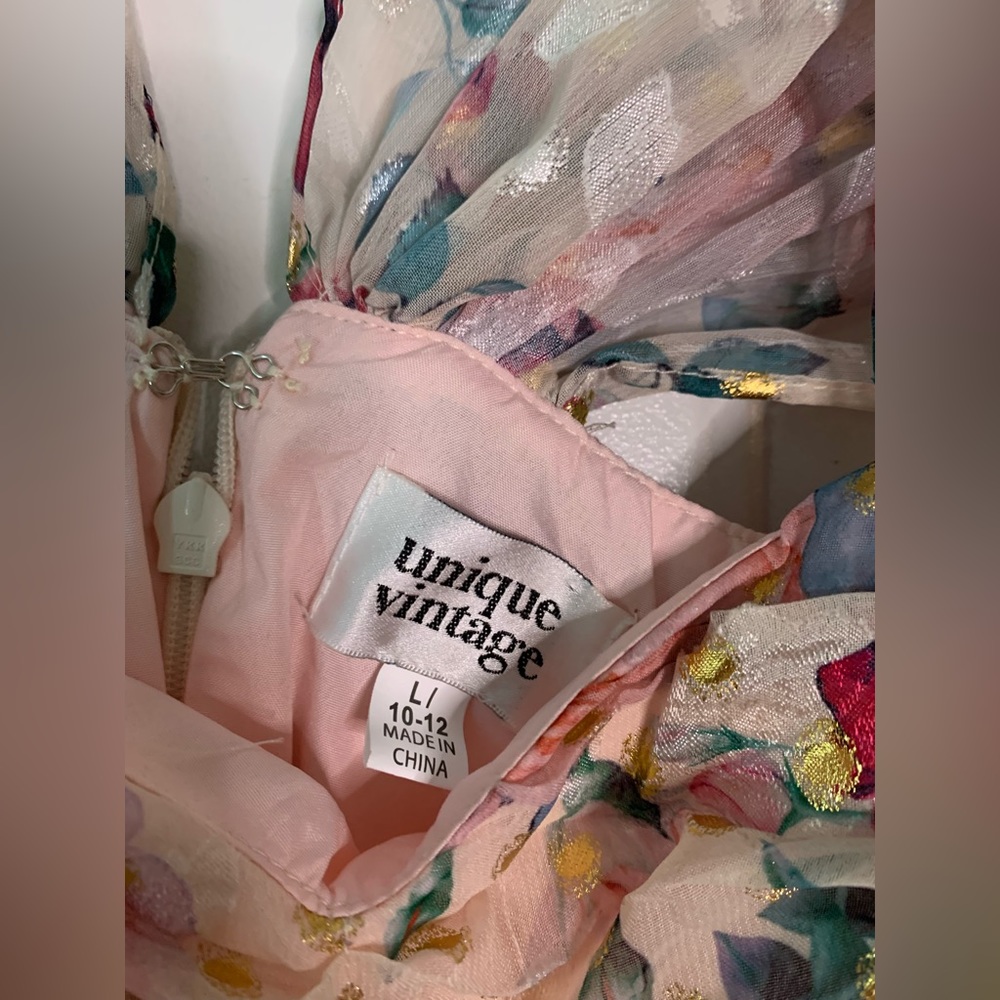 NWT Unique Vintage Pink Floral & Gold Dots Heart & Soul Babydoll Dress - Picture 6 of 7